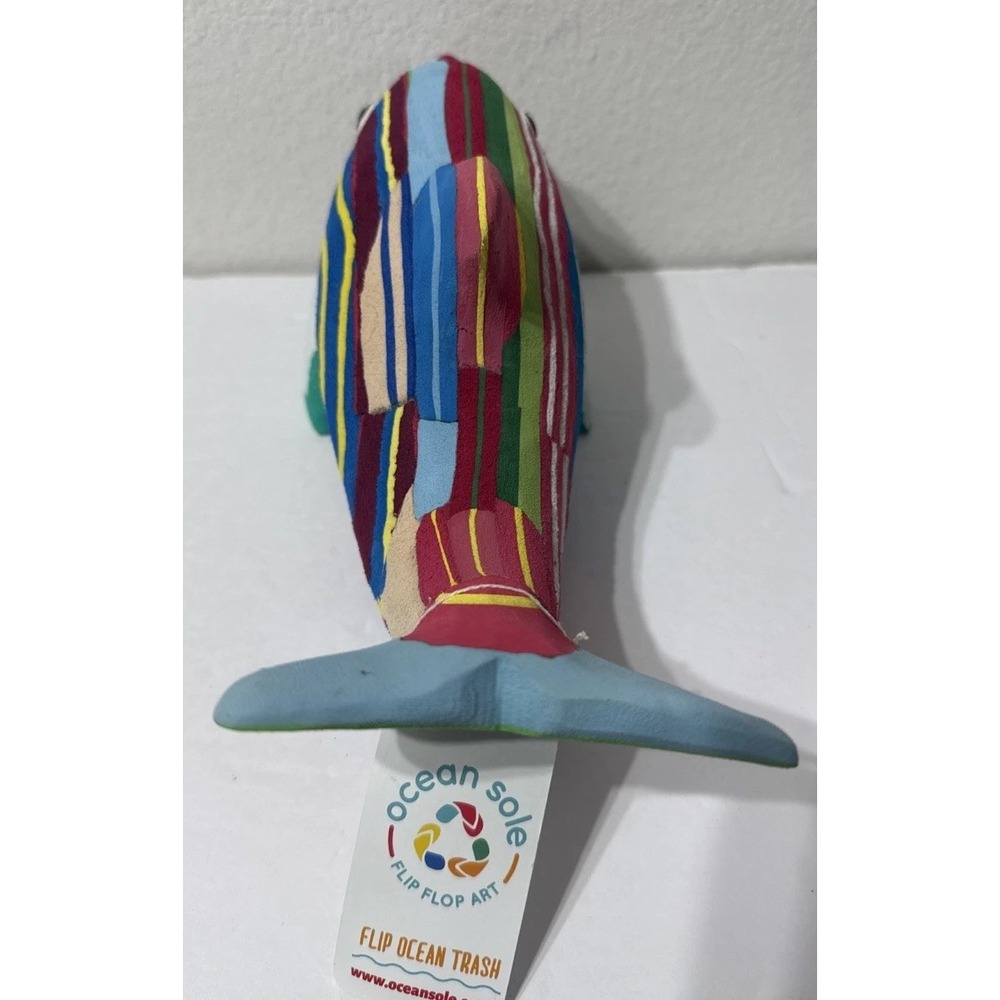 Ocean Sole Dolphin 11.5" Flip Flop Art Recycled Fish Art Sculpture Ocean Trash - Picture 13 of 13
